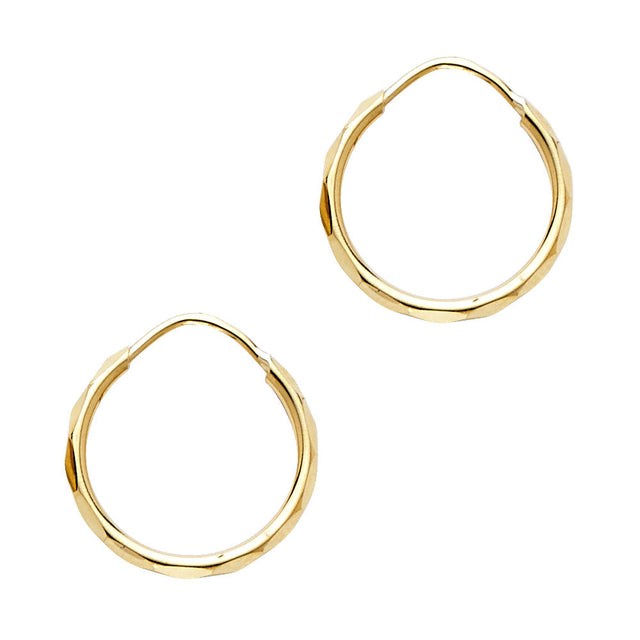 14K Gold Faceted 1.5mm Round Tube Hoop Earrings on white background - Italian Fashions