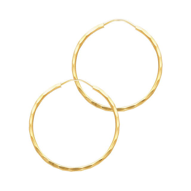 14K Yellow Gold Diamond-Cut 1.5mm Endless Hoop Earrings 20mm on White Background
