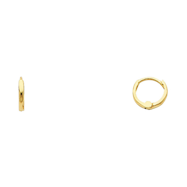 14K Yellow Gold Small Plain Huggie Earring on White Background