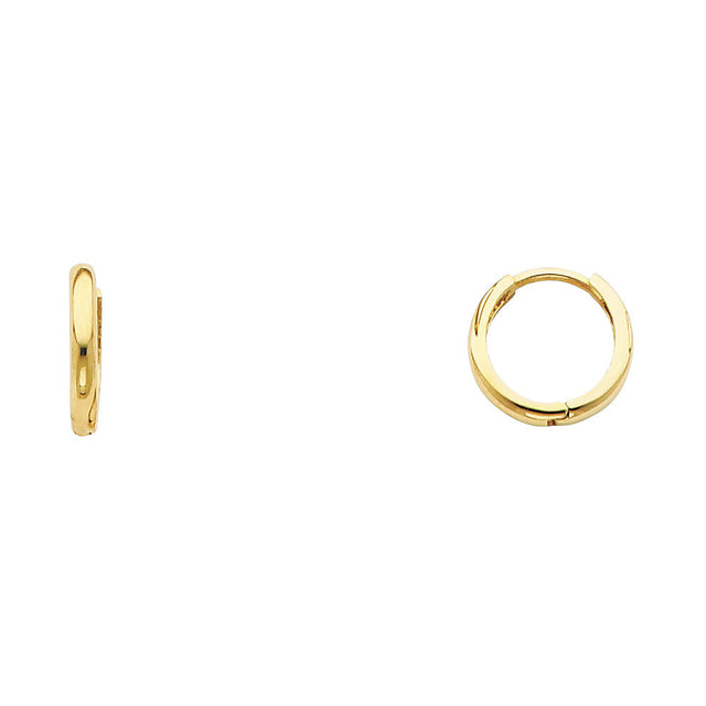14K Yellow Gold Small Plain Huggie Earring on White Background