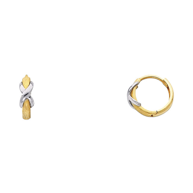 14K Two-Tone Gold Plain Huggie Earring on White Background