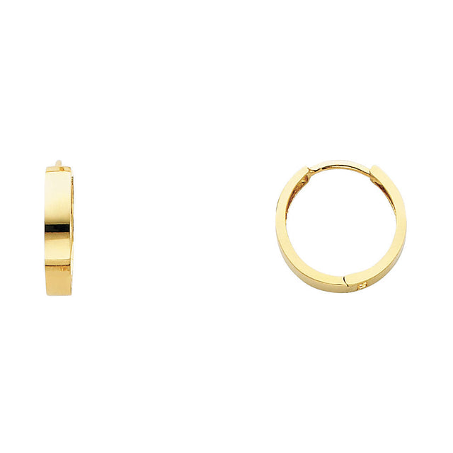 14K Yellow Gold Plain Huggie Earring on White Background