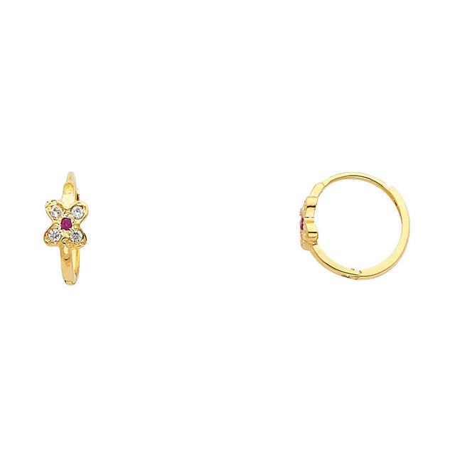 14K Yellow Gold Petite Flower Huggie Earrings on white background - Italian Fashions