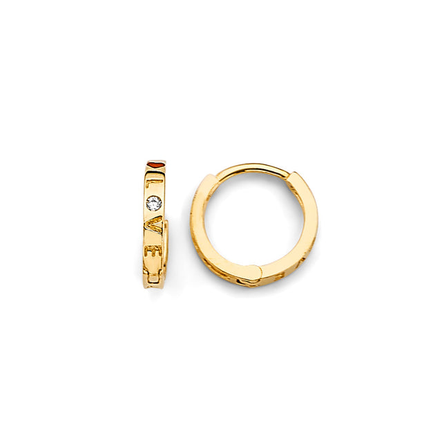14K Yellow Gold Double-Row CZ Huggie Earring on White Background