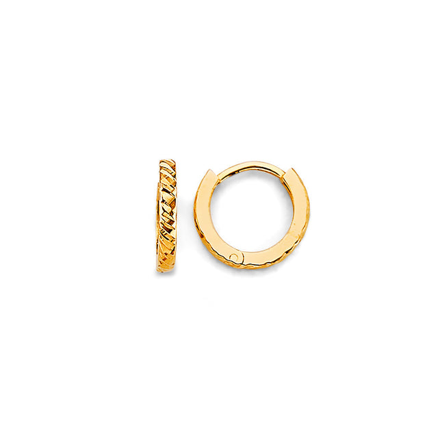 14K Yellow Gold Twisted Diamond-Cut Huggie Earrings on white background - Italian Fashions