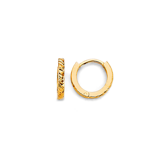 14K Yellow Gold Plain Huggie Earring on White Background