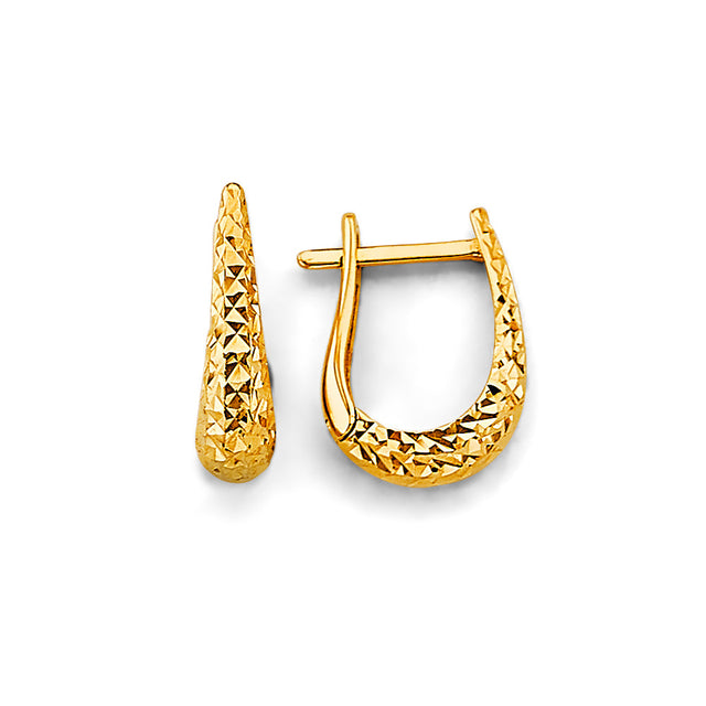 14K Yellow Gold Diamond-Cut Huggie Earring on White Background