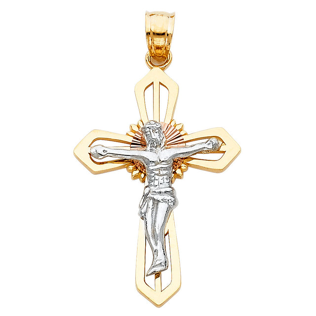 14K Tricolor Gold Crucifix Cross Pendant (20x35mm)