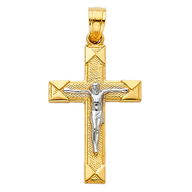 14K Two-Tone Gold Crucifix Pendant (15x30mm)