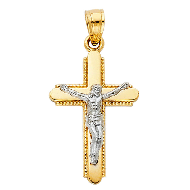 14K Two-Tone Gold Crucifix Pendant (15x30mm)