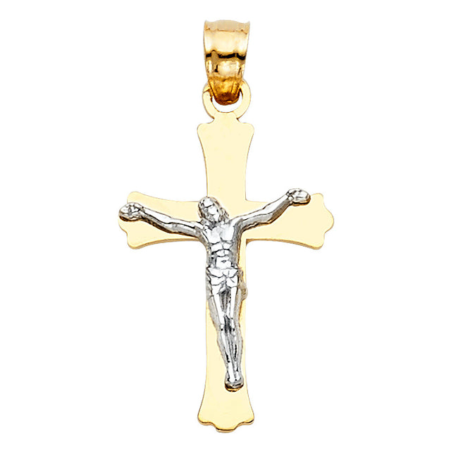14K Two-Tone Gold Polished Cross Crucifix Pendant
