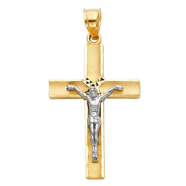 14K Two-Tone Gold Latin Cross Crucifix Pendant