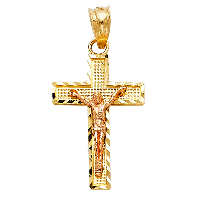 14K Two-Tone Gold Side Diamond-Cut Crucifix Pendant, white corpus — Italian Fashions