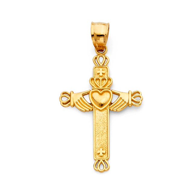 14K Yellow Gold Claddagh Cross Pendant