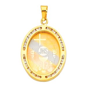 14K Tricolor Gold CZ First Communion Pendant