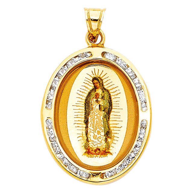 14K Yellow Gold CZ Virgen De Guadalupe Pen Pendant