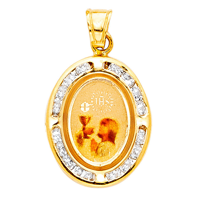 14K Yellow Gold CZ Round First Communion Pendant