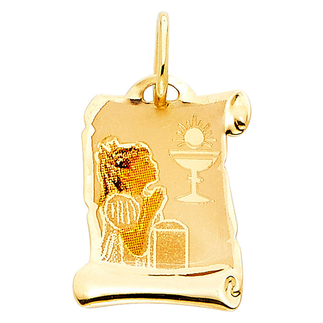 14K Yellow Gold First Communion Girl Pendant