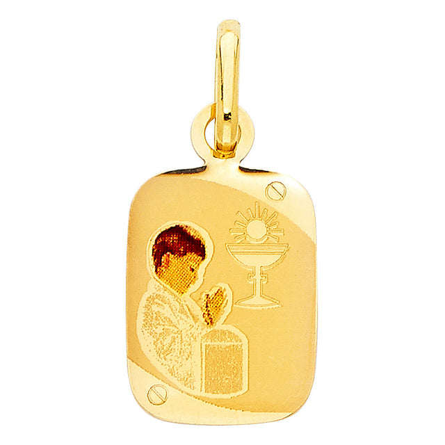 14K Yellow Gold First Communion Boy Pendant