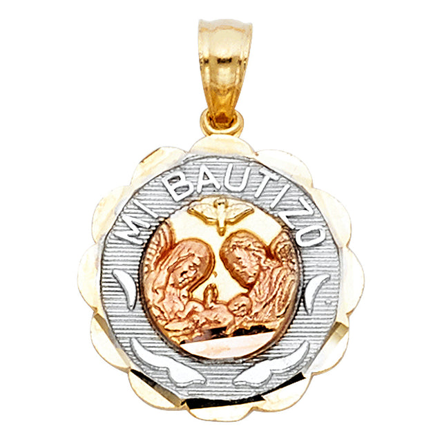 14K Tricolor Gold Mi Bautizo Round Medal — Small
