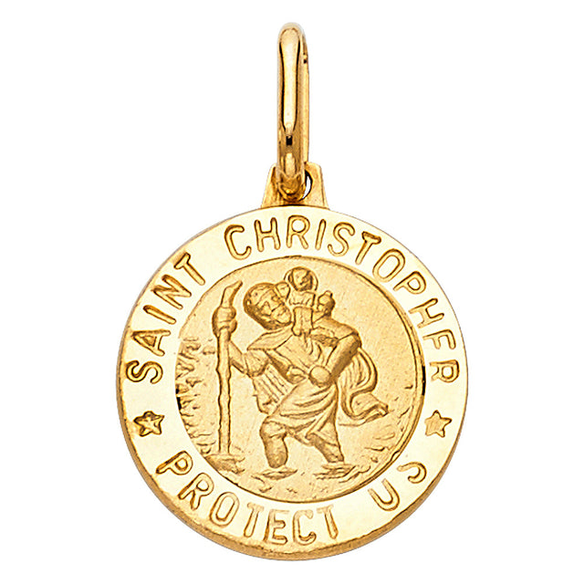 14K White Gold St. Christopher Round Medal — Large