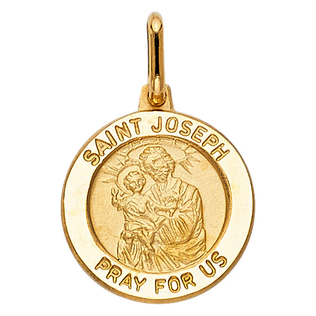 14K Yellow Gold St. Joseph Round Medal Pendant