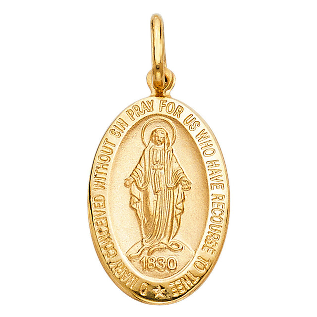 14K Yellow Gold Tall Miraculous Medal Pendant