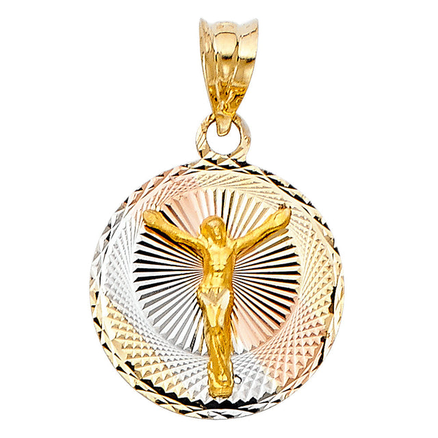 14K Tricolor Gold Crucified Christ Medal — Medium