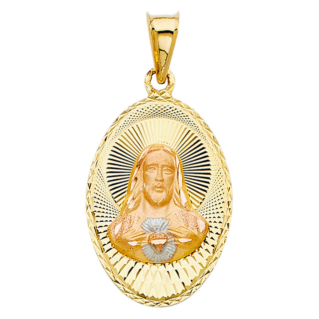 14K Two-Tone Gold Sacred Heart of Jesus Medal Pendant on white background - Italian Fashions