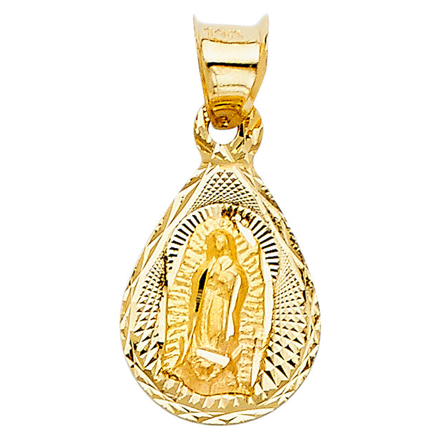 14K Yellow Gold Petite Teardrop Our Lady of Guadalupe Medal Pendant