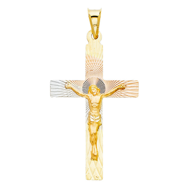 14K Tricolor Gold Radiant Crucifix Pendant
