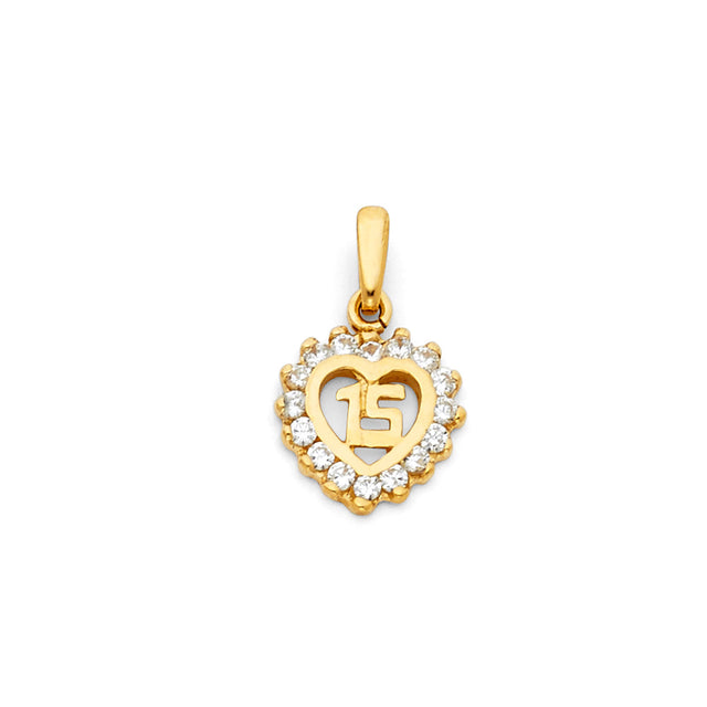 14K Yellow Gold 15 Years Heart Pendant