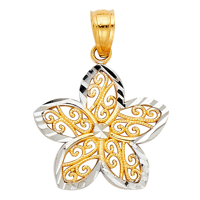14K Two-Tone Gold Filigree Plumeria Flower Pendant