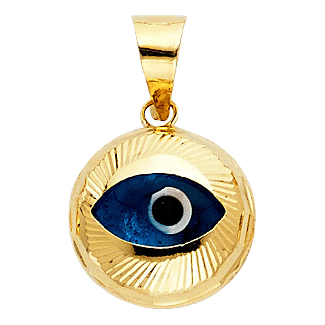 14K Yellow Gold Eye-Shaped Sunburst Enamel Evil Eye Pendant