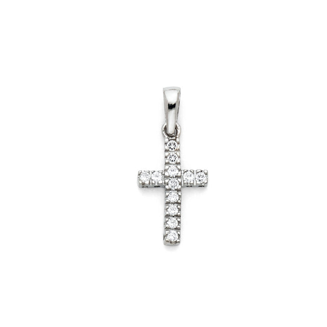 14K White Gold Single-Row Cross Pendant — Small
