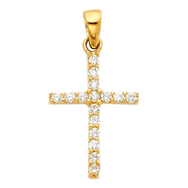 14K Yellow Gold Single-Row Cross Pendant — Medium