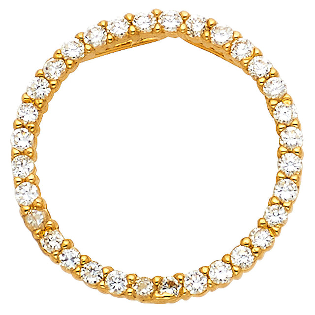 14K Yellow Gold Stone-Accented Eternity Circle Pendant on White Background