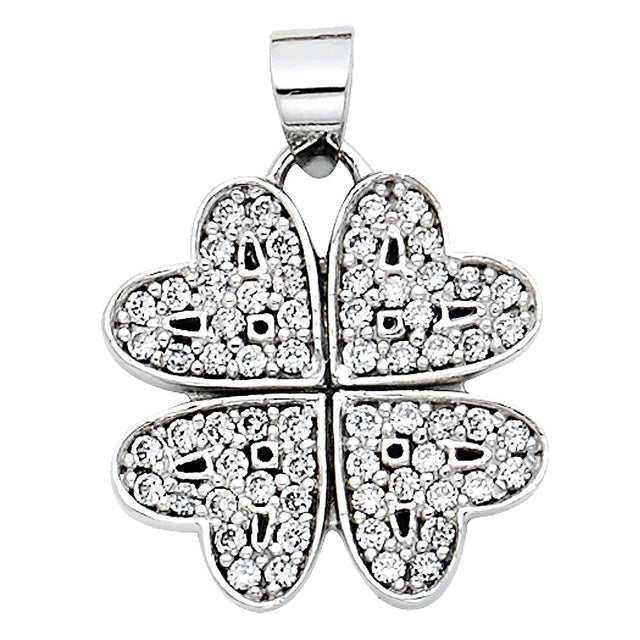 14K White Gold Stone-Accented Clover Pendant on White Background