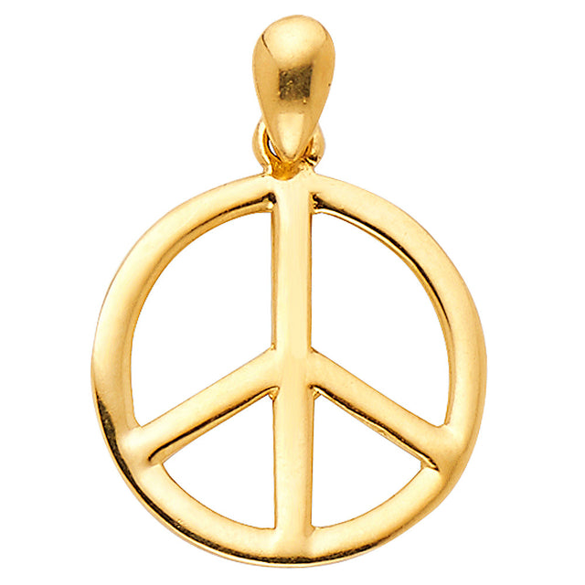 14K Yellow Gold Peace Sign Pendant on White Background