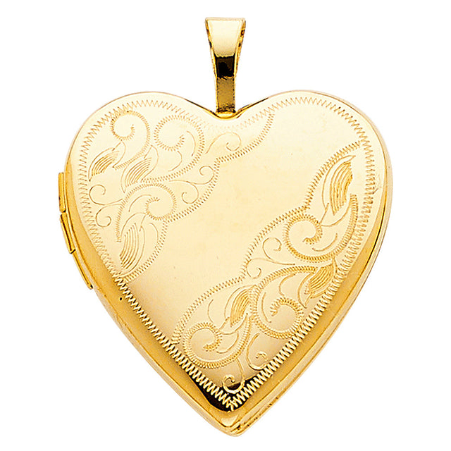 14K Yellow Gold Engraved Heart Locket Pendant