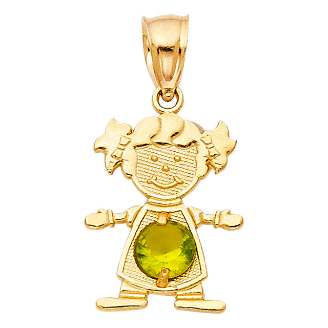14K Yellow Gold Girl Birthstone Pendant