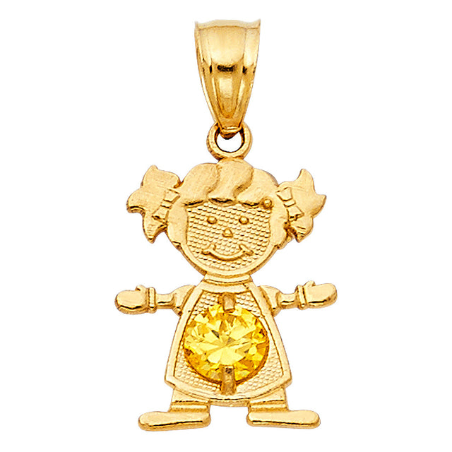 14K Yellow Gold Girl Birthstone Pendant