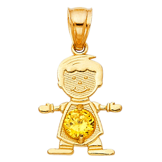 14K Yellow Gold Boy Birthstone Pendant