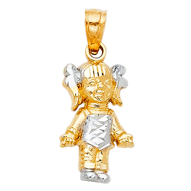 14K Two-Tone Gold Diamond-Cut Baby Girl Pendant