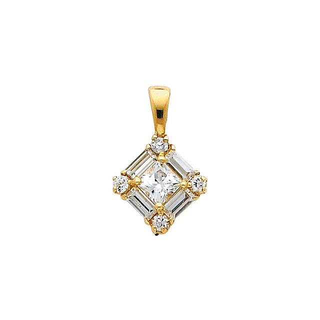 14K Yellow Gold Cluster Square Pendant