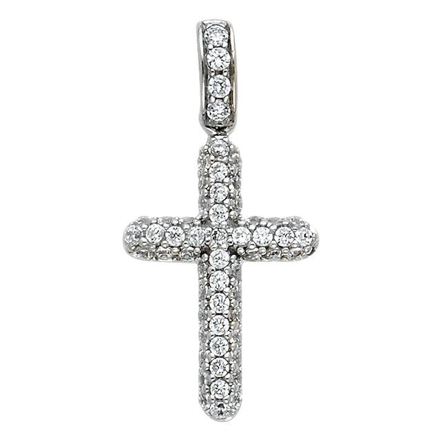 14K White Gold Pave Cross Pendant on white background - Italian Fashions