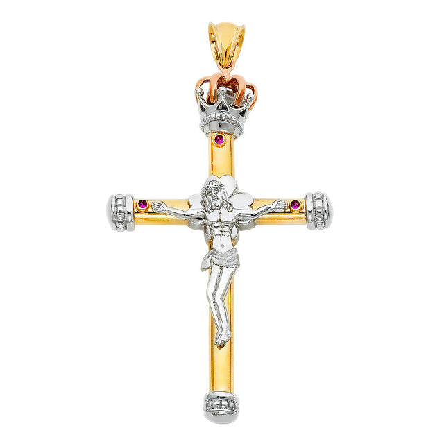 14K Tricolor Gold Fancy Crucifix Pendant