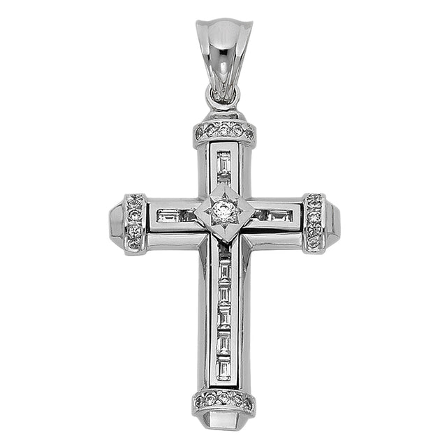 14K White Gold Fancy Cross Pendant