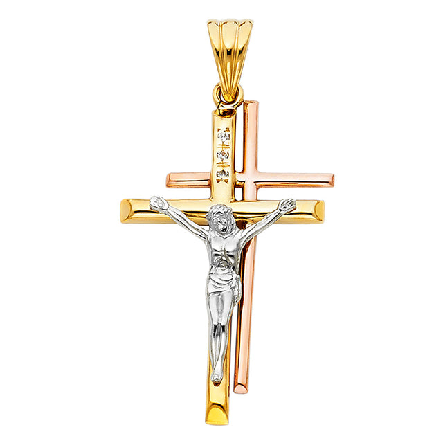 14K Tricolor Gold Crucifix Pendant