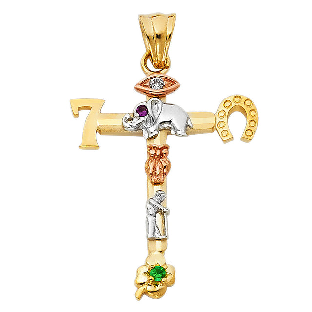 14K Tricolor Gold Lucky Cross Pendant